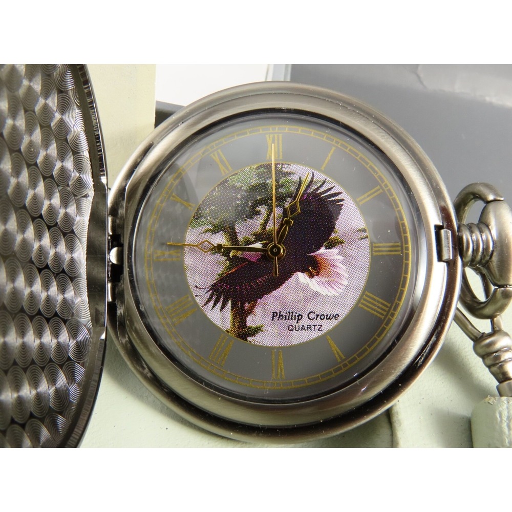 New Old Stock ARTIST PHILLIP CROWE POCKET WATCH Bald Eagle Majesti Brand GIFT!